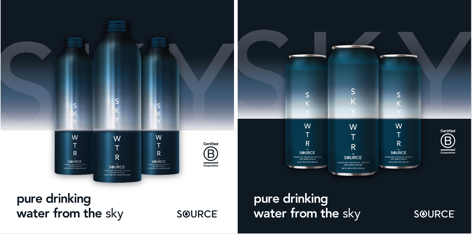 来自自然，为了自然:SOURCE Global推出SKY WTR，这是一种由阳光和空气驱动的铝制瓶装水